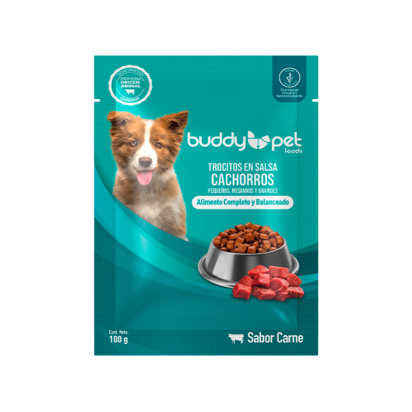 Trocitos en Salsa Cachorros Pequeños, Medianos y Grandes Sabor Carne 100g